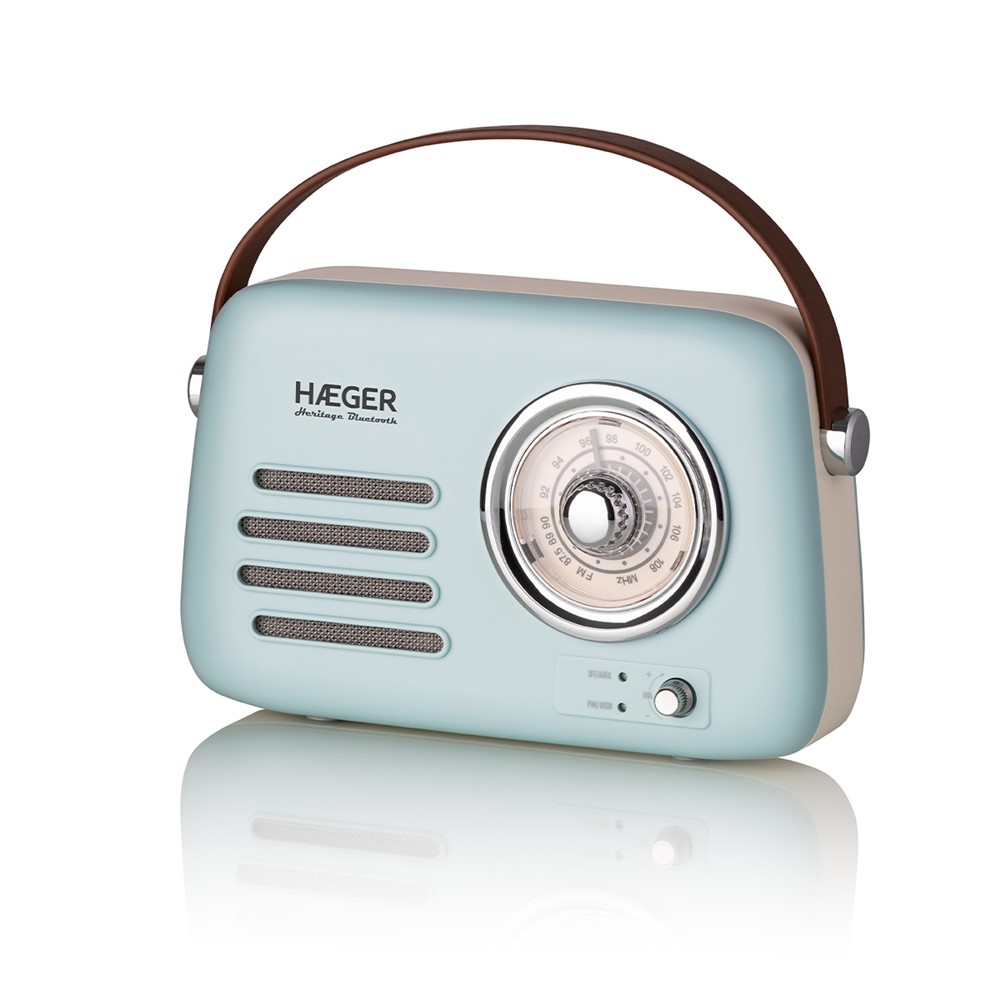 Rádio FM Vintage HAEGER Heritage Bluetooth – 12h Autonomia, AM/FM, USB, AUX, Bluetooh RB-BLU.002A
