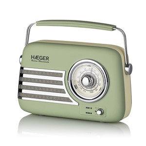 Rádio FM Vintage HAEGER Retro Bluetooth – 12H Autonomia, AM/FM, USB, AUX, RB-GRE.001A